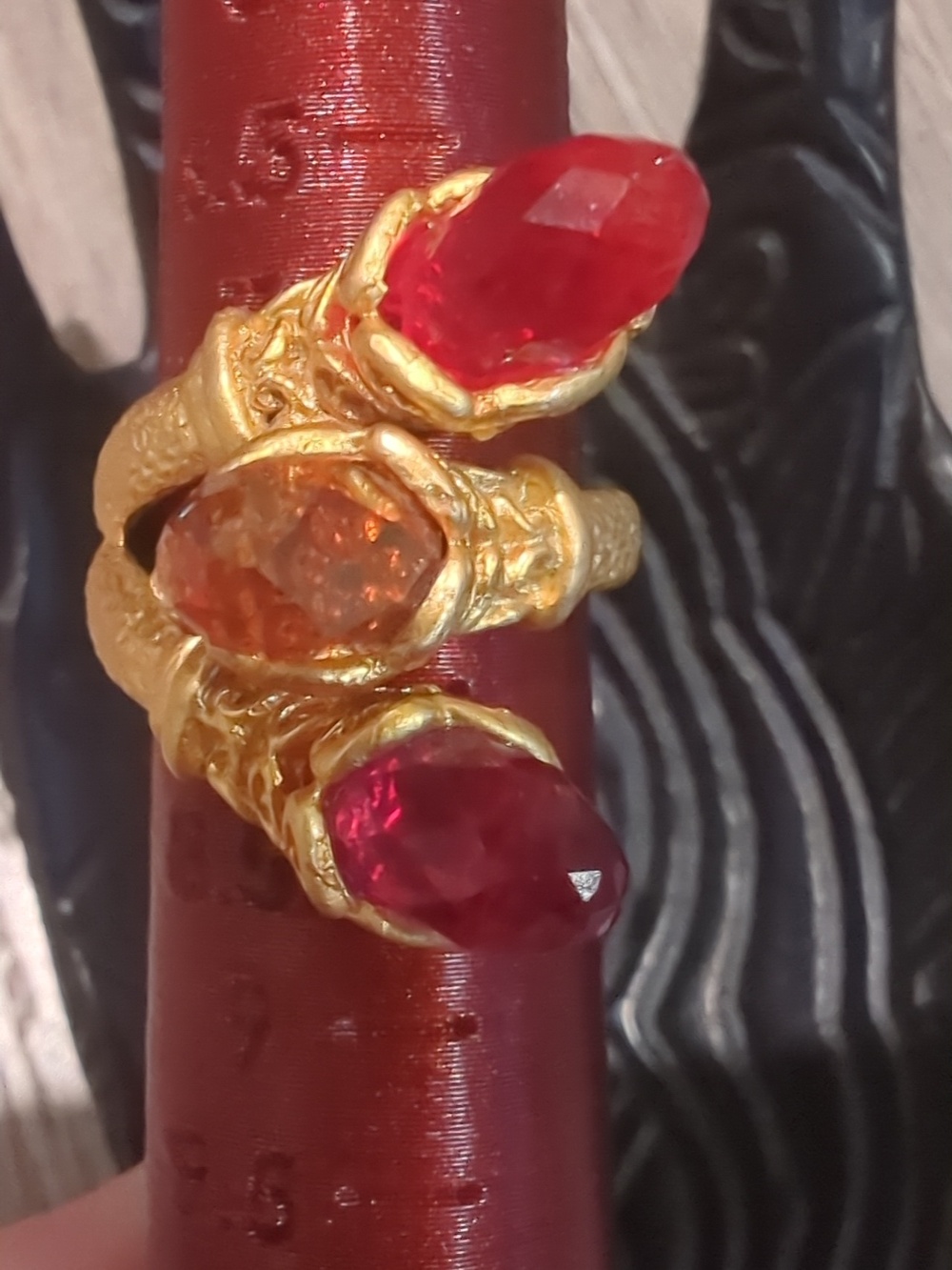 Turkish Style Faceted Glass Matte Gold Tone Bypass Statement Ring